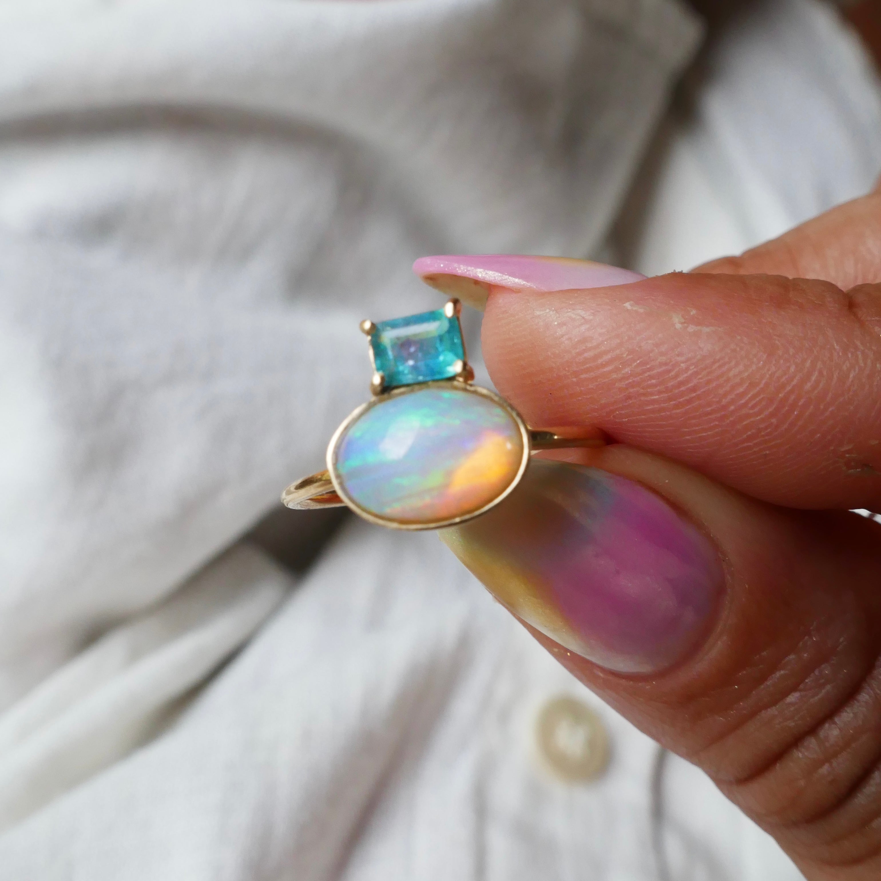 Anel Luz Opala e Turmalina Paraíba